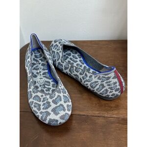 Rothy's Gray Blue Spotted Leopard Print Round Toe Flats Shoes Women's 8.5